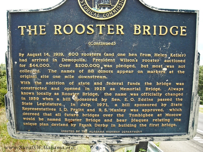 THE ROOSTER BRIDGE Historical Marker at the US Hwy 80/Tombigbee River Bridge  - RuralSWAlabama