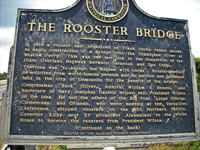 THE ROOSTER BRIDGE Historical Marker at the US Hwy 80/Tombigbee River Bridge  - RuralSWAlabama